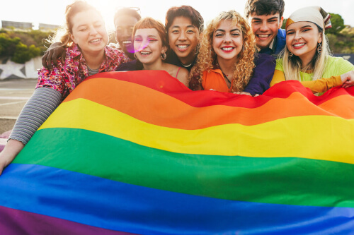 lgbt flag with teenagers
